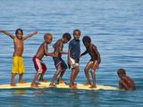 Happy Children Playing on the Beach of Savo Island, Solomon Islands, Pacific Photographic Print by Michael Runkel