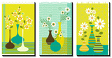 Retro Flowers in Vase Triptych Prints