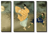 A Triptych of Fujiwara No Yasumasa Playing the Flute by Moonlight Kunstdrucke von Tsukioka Kinzaburo Yoshitoshi