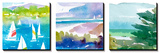 Sailboats and Lake I Triptych Posters
