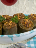 Artichokes Stuffed with Ground Meat, Spices, Herbs and Pine Nuts, Arabic Cuisine, Lebanon Photographic Print by Nico Tondini