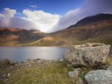 View over Llyn Llydaw Looking at Cloud Covered Peak of Snowdon, Snowdonia National Park, Wales, UK Photographic Print by Ian Egner