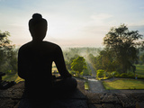 Stone Buddha Silhouetted at Sunrise, Borobudur Temple, UNESCO World Heritage Site, Java, Indonesia Photographic Print by Matthew Williams-Ellis