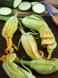 Courgette Flowers and Sliced Courgette, Italy, Europe Photographic Print by Nico Tondini