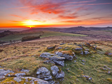 A Colourful Dawn on Chinkwell Tor in Dartmoor National Park, Devon, England, United Kingdom, Europe Photographic Print by Julian Elliott