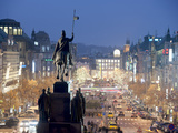 Statue of St. Wenceslas and Wenceslas Square at Twilight, Nove Mesto, Prague, Czech Republic Photographic Print by Richard Nebesky