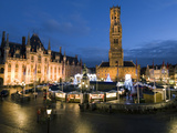 Christmas Market in Market Square with Belfry Behind, Bruges, West Vlaanderen (Flanders), Belgium Photographic Print by Stuart Black