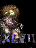 Super Bowl XLVII: Ravens vs 49ers - Fireworks Photographic Print by Charlie Riedel