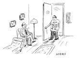 A man walks in through the doorway to see his psychologist. He wears a T-s… - New Yorker Cartoon Premium Giclee Print by David Sipress