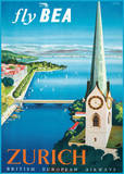 Fly British European Airways to Zurich Poster par Daphne Padden
