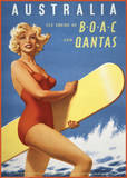 Fly to Australia by BOAC and Qantas Posters