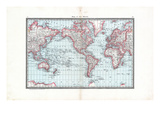 1885, World Map, Iowa, United States Reproduction procédé giclée