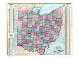 1874, Ohio State Map, Ohio, United States Giclee Print