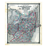 1876, County Map of New York, New Jersey, Pennsylvania, Ohio, Delaware, Maryland, Virginia and West Lámina giclée