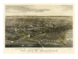 1880, Washington 1880c Bird's Eye View, District of Columbia, United States Reproduction procédé giclée
