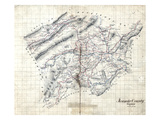 186X, Roanoke County Wall Map, Virginia, United States Giclee Print