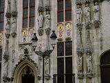 Statues Carved at a Government Building, Bruges Town Hall, Bruges, Belgium Photographic Print
