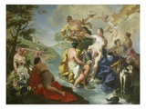Goddess Diana and Nymphs and Actaeon Torn to Pieces by His Hounds or Dogs Giclée-tryk af Giovanni Battista Pittoni