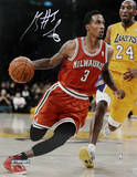 Brandon Jennings Drives Passed Kobe Bryant Signed Foto