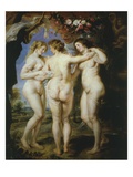 The Three Graces, Charities or Goddesses of Beauty, 1636-8, 221X181Cm Giclée-Druck von Sir Peter Paul Rubens