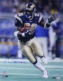 Marshall Faulk Rams Rushing Head On Blue Jersey Vertical w/ "HOF 20XI" Insc. Photo