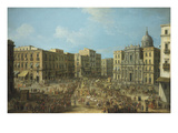 Carnival in Naples, Italy, Showing St Ferdinand Square and the Royal Procession Giclee Print by Antonio Joli