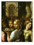 Interior of the Temple of Jerusalem with Menorah and Couple Carrying a Basket of Doves Giclée-tryk af Giulio Romano