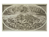 The Titans Struck Down, Engraving by Carlo Losi, 1773 Giclée-tryk af Italian School The Titans Struck Down, Engraving by Carlo Losi, 1773 Giclée-tryk af Italian School