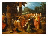 Solomon Worshipping Idols, Painted Wooden Panel, Signed and Dated 1616 Giclee Print by Frans II Francken