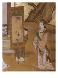 Presenting a Painting, from Elegant Pastimes, Japanese Screen, Edo Period, Early 18th Century Giclee Print by Kano Tansetsu