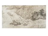 Landscape with Waterfall, Ink on Silk Giclee Print by Kano Motonobu