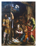 Adoration of the Shepherds with Saint Longin and Saint John the Evangelist, C.1532-32 Giclée-tryk af Giulio Romano