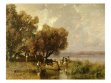 Fishermen at Lake Balaton Giclee Print by Geza Meszoly