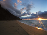Sunset over Kalalau Beach in Na Pali Coast State Park Photographic Print by Diane & Len Cook & Jenshel