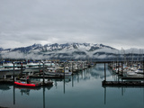 Boats in Marina with Snow Capped Mountains in the Background Photographic Print by Jorge Fajl