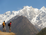 Trekkers in the Tsum Valley Admire Views of the Ganesh Himal Mountains Photographic Print by Alex Treadway