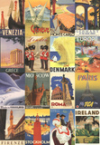 Vacation in Europe - Vintage Style Poster Collage Posters