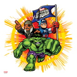 Marvel Super Hero Squad: Captain America, Nick Fury, and Hulk Charging Print