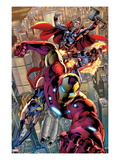 Avengers: Age of Ultron 0.1: Iron Man, Thor, and Protector Flying Print by Bryan Hitch