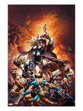 New Avengers 21 Cover: Thor Fighting Wolverine, Ms. Marvel, Daredevil, Thing, and Spider-Man Posters by Mike Deodato Jr.