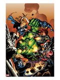 Incredible Hulks 614 Cover: Hulk, Steve Rogers, Valkyrie, and Black Widow Fighting Posters by Carlo Pagulayan
