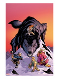 Warriors Three 4 Cover: Volstaag, Hogun and Fandral Fighting a Wolf in the Snow Prints by Amanda Conner