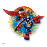 Marvel Super Hero Squad Badge: Captain America and Falcon Charging Prints