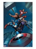 Ultimate New Ultimates 5: Captain America, Thor, Hawkeye, and Iron Man Flying and Throwing Posters by Frank Cho