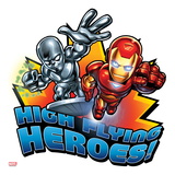 Marvel Super Hero Squad Badge: High Flying Heroes! Silver Surfer and Iron Man Flying Poster