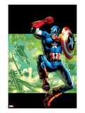 Captain America: Man Out of Time 4 Cover: Captain America Jumping with his Shield Posters by Bryan Hitch
