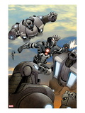 Iron Man 2.0 8 Cover: War Machine Fighting and Flying Prints by Salvador Larroca