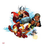 Marvel Super Hero Squad Badge: Iron Man, Thor, Nick Fury, and Wasp Flying Posters