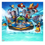 Marvel Super Hero Squad: Invisible Woman, Iron Man, Hulk, Cyclops, Thor, and Wolverine Flying Affiches