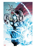 Marvel Adventures Super Heroes 19: Thor Throwing Mjolnir with Lightning and Energy Print by Stephen Segovia